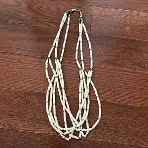 White and silver beaded statement vintage necklace